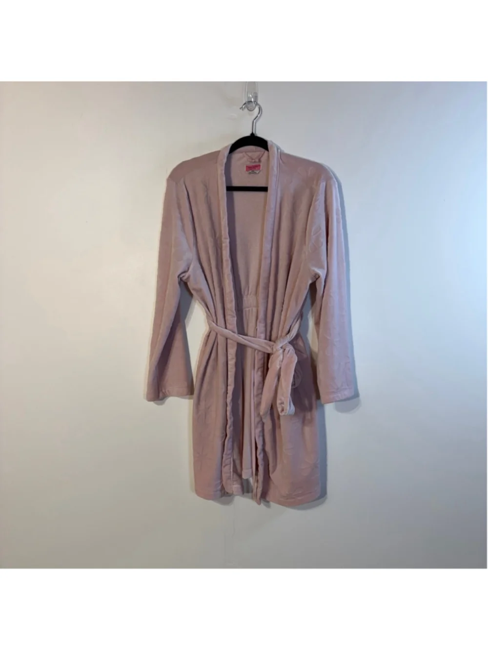 Kate Spade Embossed Floral Plush Long Sleeve Tie-Front Short Wrap Robe Medium